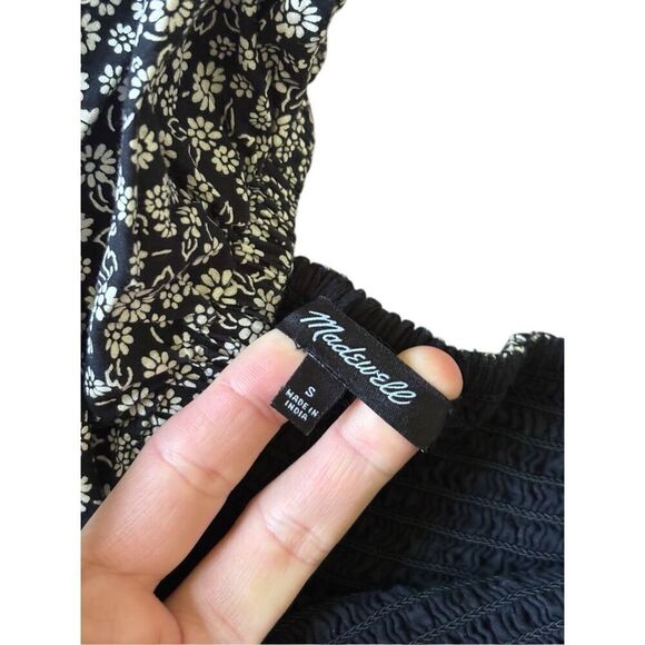 Madewell Lucie Elbow Sleeve Smocked Mini Dress in Parisian Ditsy size S True Bla - Picture 7 of 14